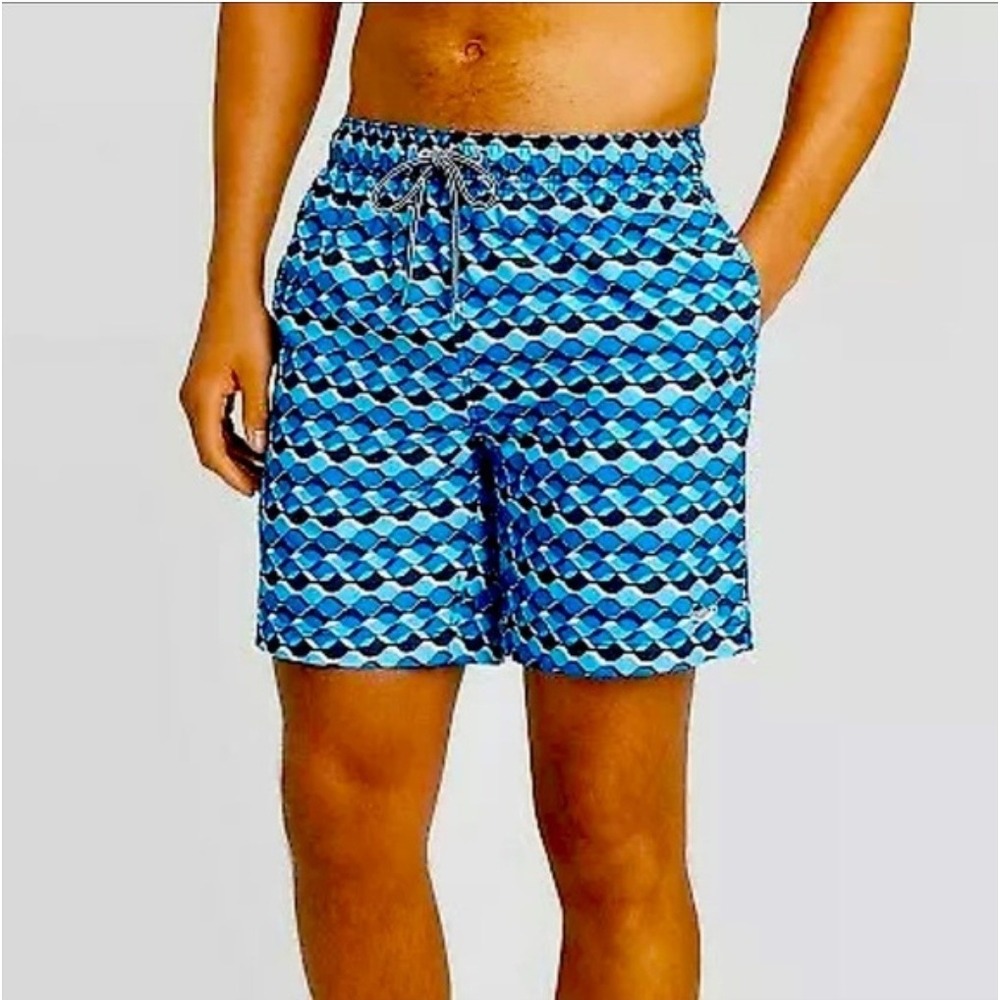 Speedo NEW Mens XL Blue Wave Print Swim Trunks UPF 50+ Beach Vacation‎ Cruise